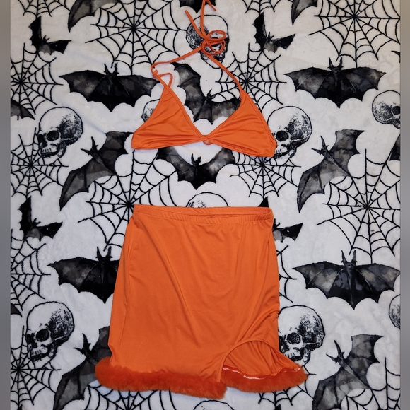Orange Fuzzy Mesh Skirt Set - Picture 15 of 16